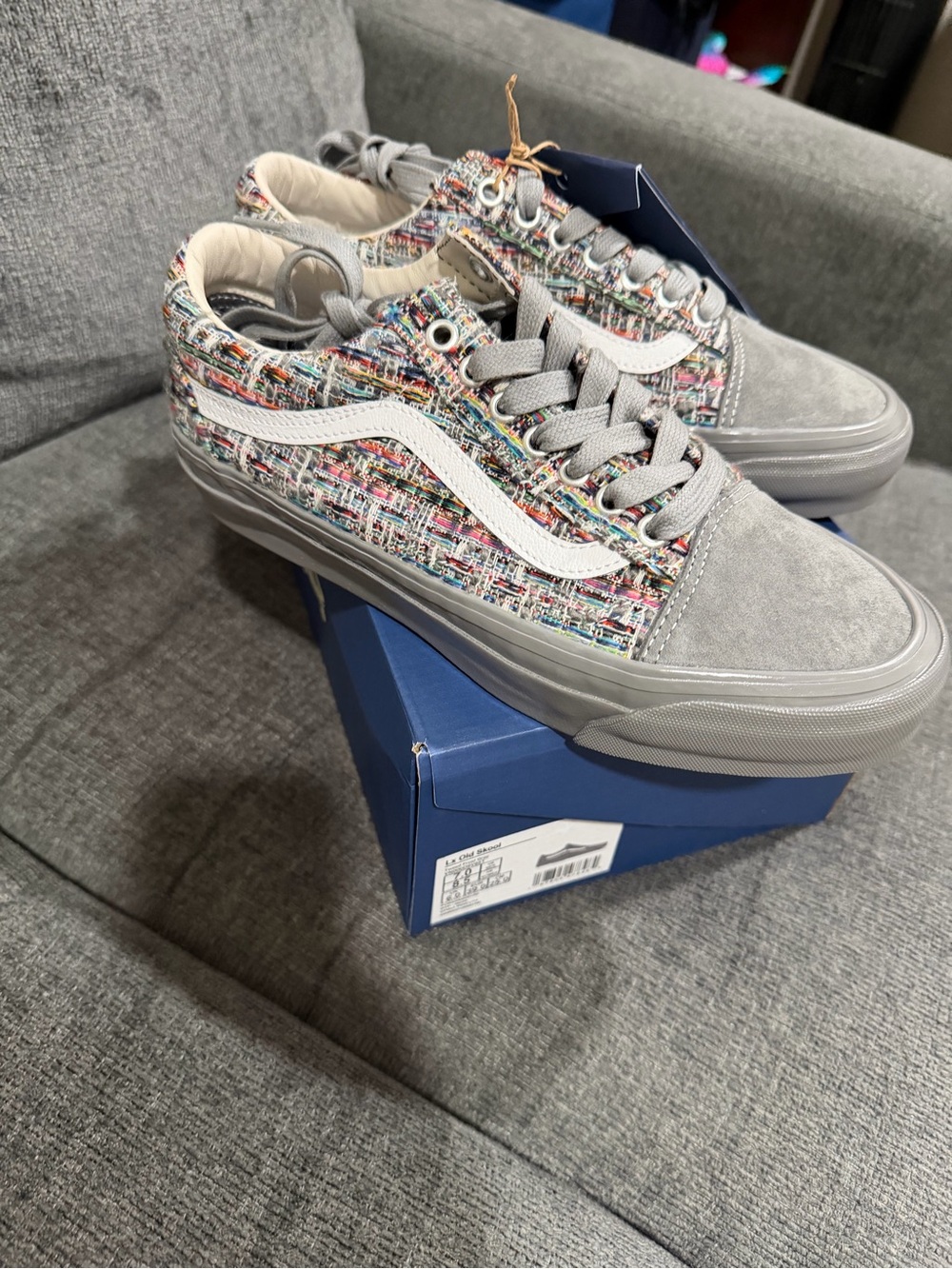 VANS LX Grey Tweed Old Skool Sneakers Bonus Laces Women’s 8.5 Men’s 7 New